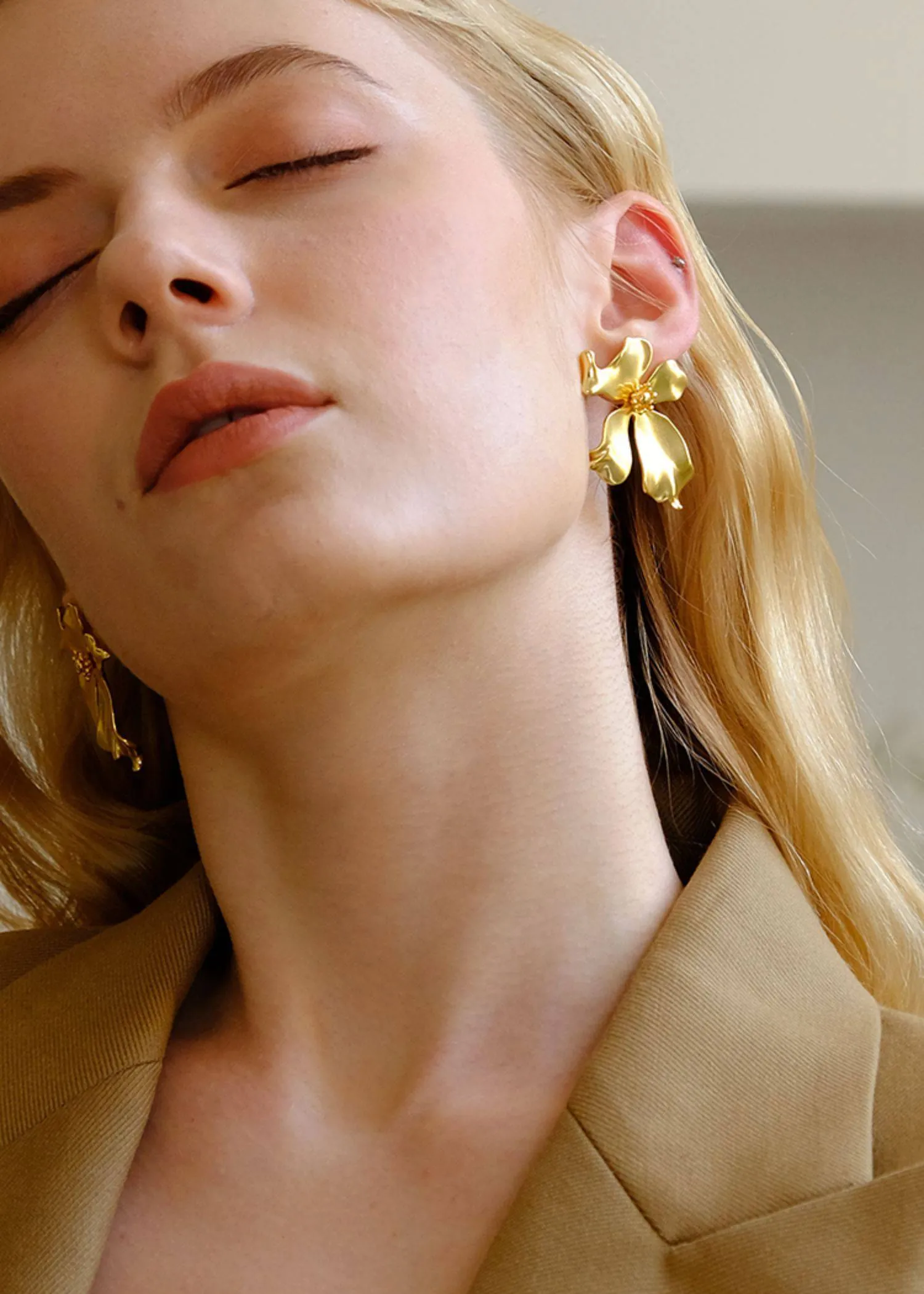 18K Gold Plate Floral Earrings