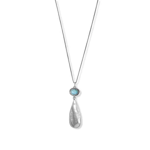 18" Larimar Sterling Silver Necklace with Pear Drop for Women