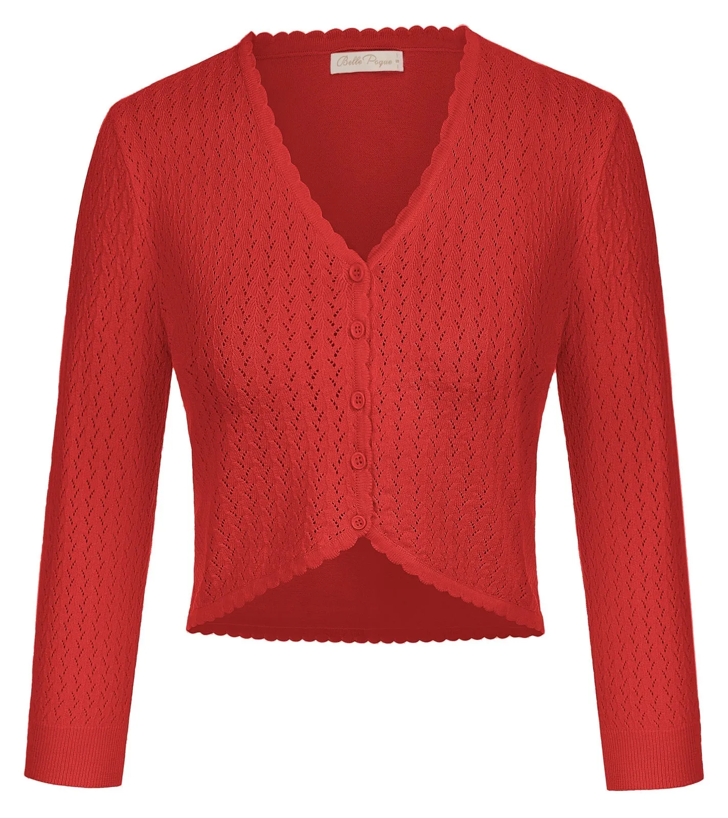 3/4 Sleeve Cardigan for Scalloped Knit Cropped Cardigan Bolero Shrug