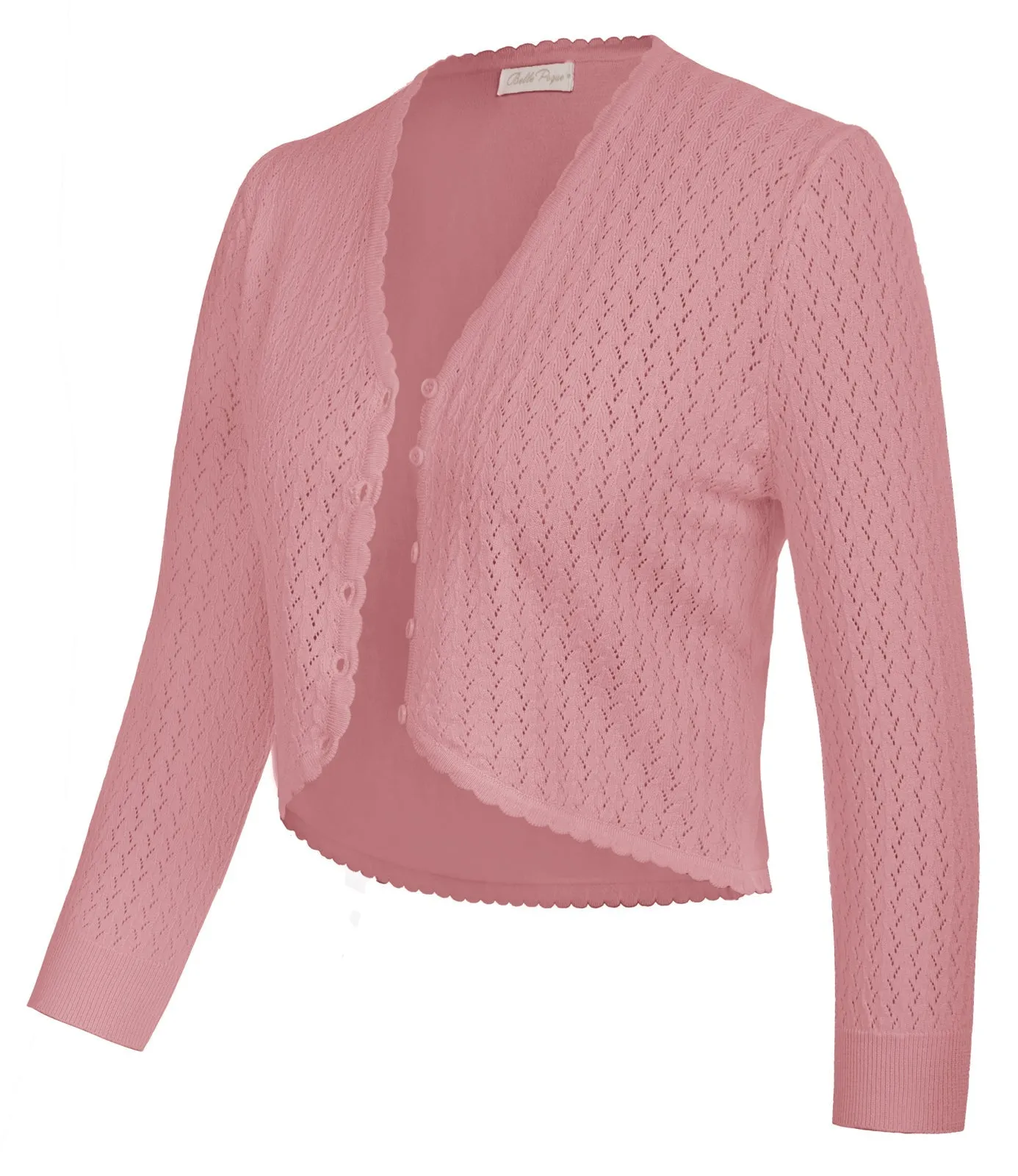 3/4 Sleeve Cardigan for Scalloped Knit Cropped Cardigan Bolero Shrug