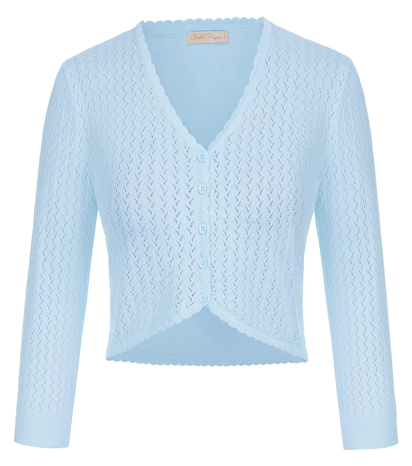 3/4 Sleeve Cardigan for Scalloped Knit Cropped Cardigan Bolero Shrug