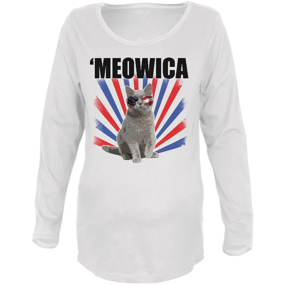 4th Of July Meowica America Patriot Cat Maternity Soft Long Sleeve T Shirt