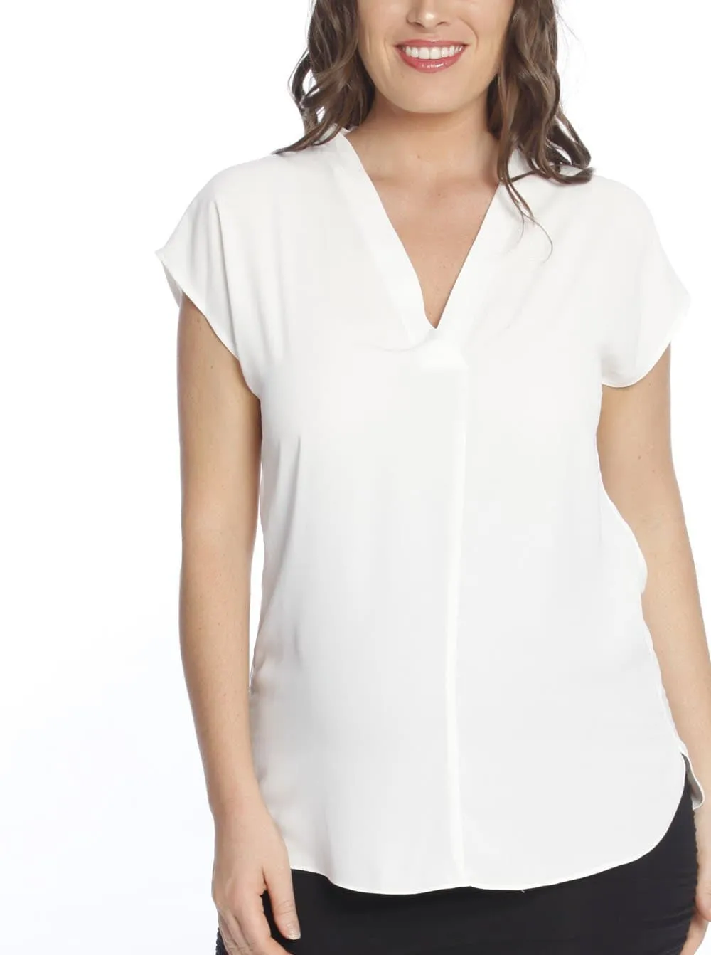 Angel Maternity Relax Fit Short Sleeve Work Blouse - White