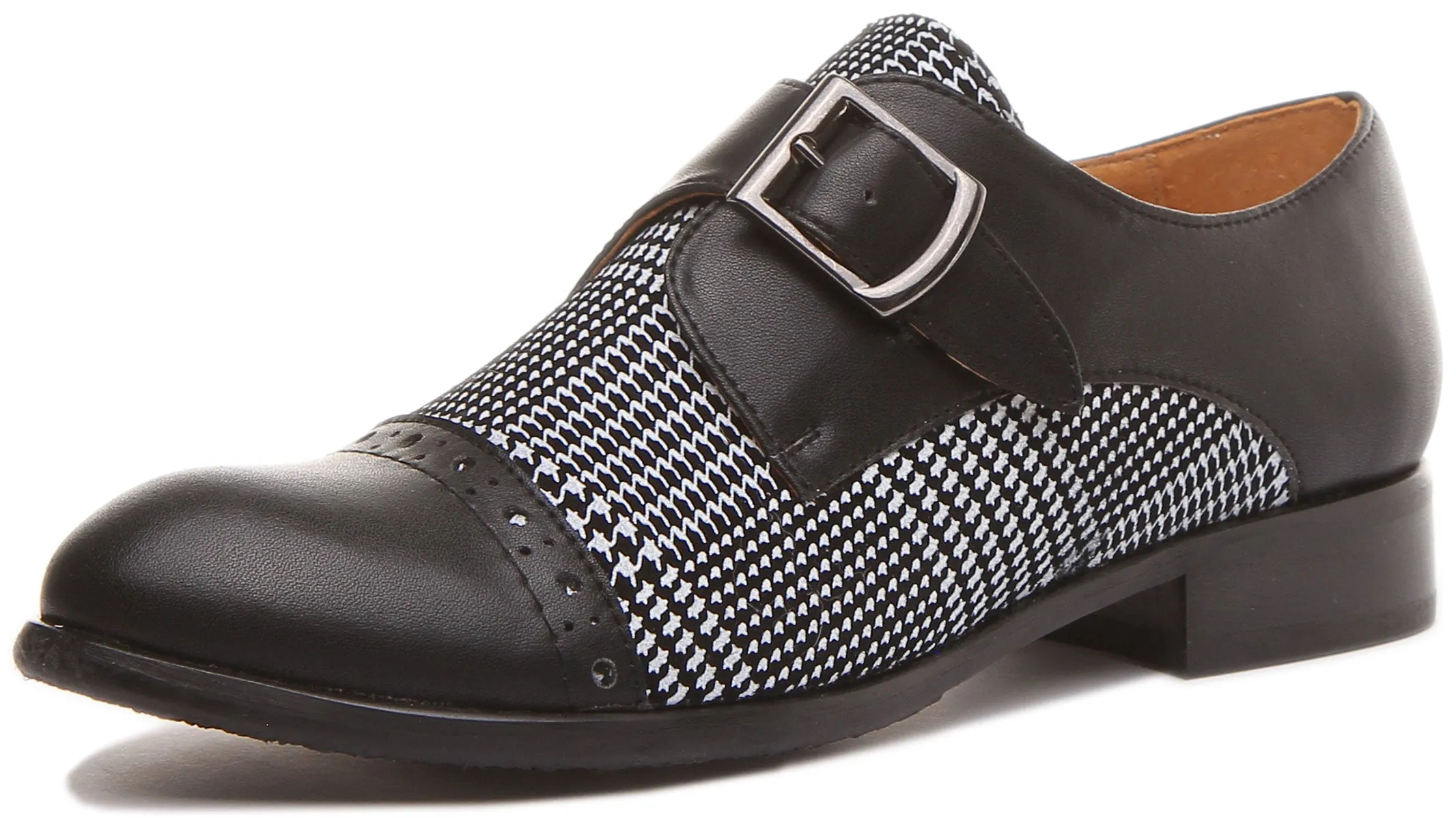 Anna Single Strap Monk Shoes in Black White