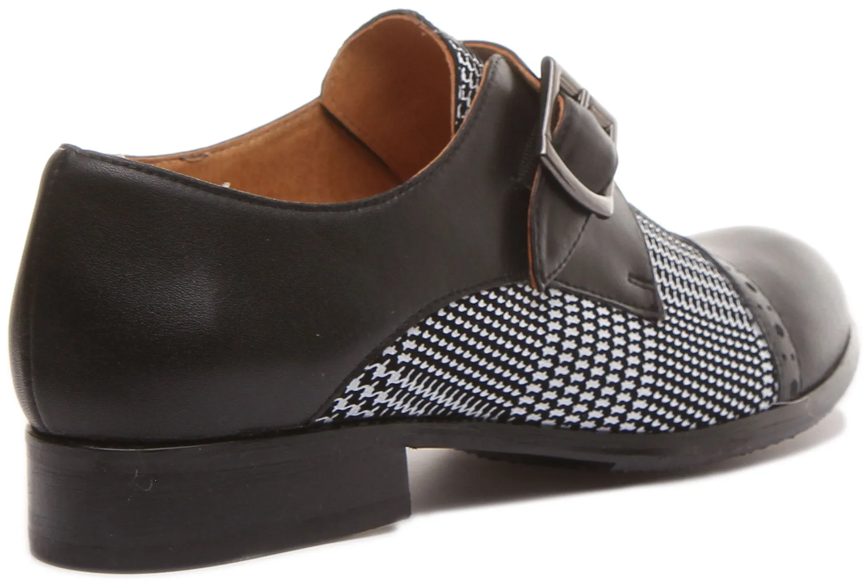 Anna Single Strap Monk Shoes in Black White