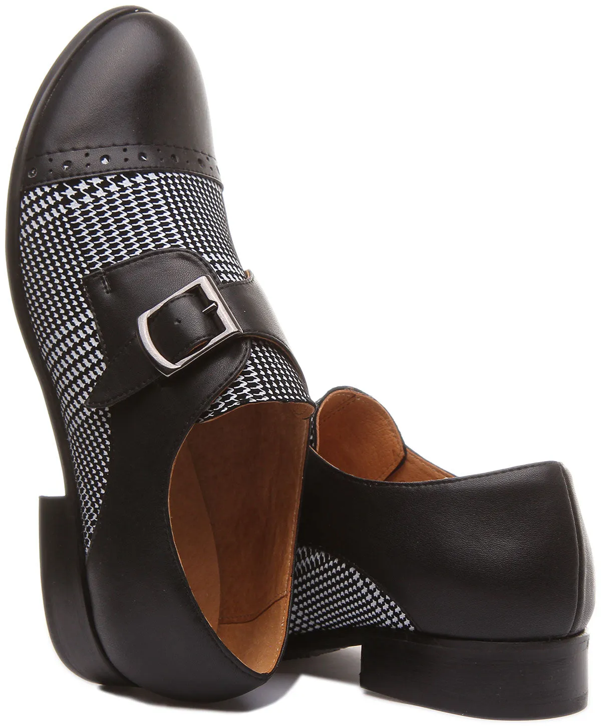 Anna Single Strap Monk Shoes in Black White