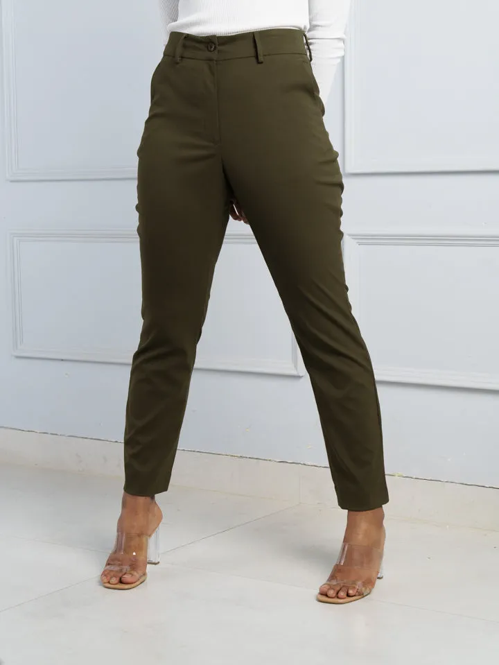 Army Olive Stretch Pants - Women