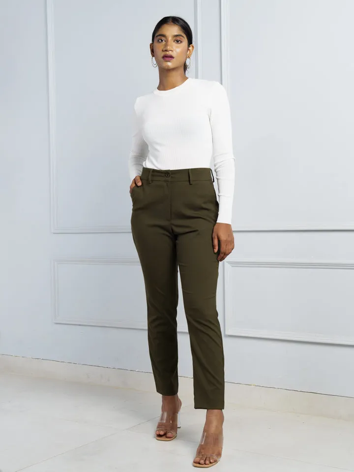 Army Olive Stretch Pants - Women