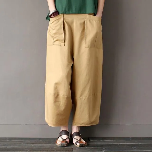 Big Pockets Ankle-length Casual Loose Trouser Women Johnature 4882689