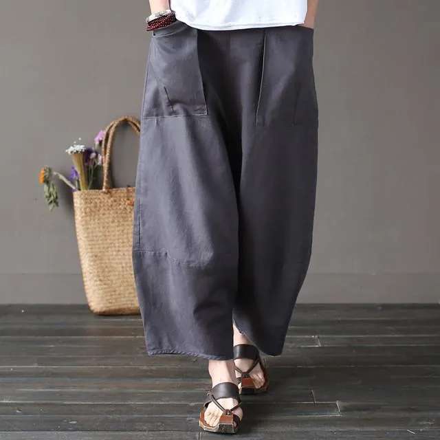 Big Pockets Ankle-length Casual Loose Trouser Women Johnature 4882689