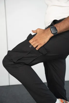 Black Ripstop Textured Cargo Pants