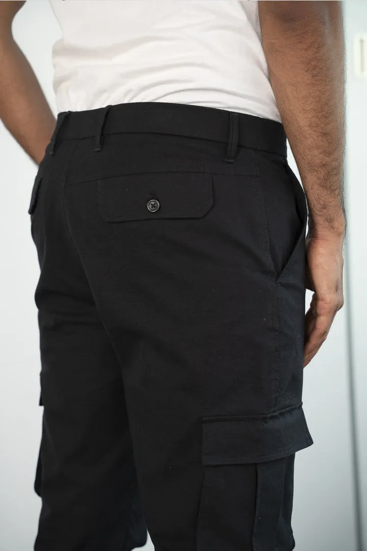 Black Ripstop Textured Cargo Pants