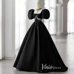 Black Satin Quinceanera Dresses Puffed Sleeve Prom Ball Gown FD3243