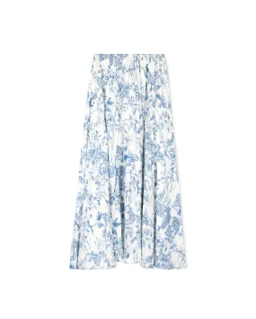 Blue Print Shirred Skirt