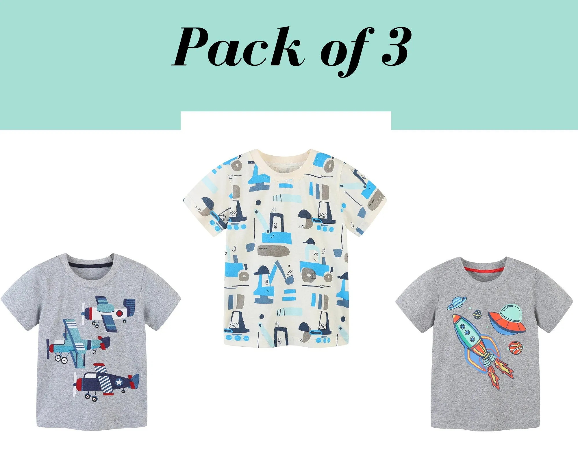 Boys Cotton T-shirts Summer Tees & Tops for Baby Boys Airplane , Rockets  | Toddler Boys T-Shirts kid Clothing Gift for Boy Outfit Pack of 3