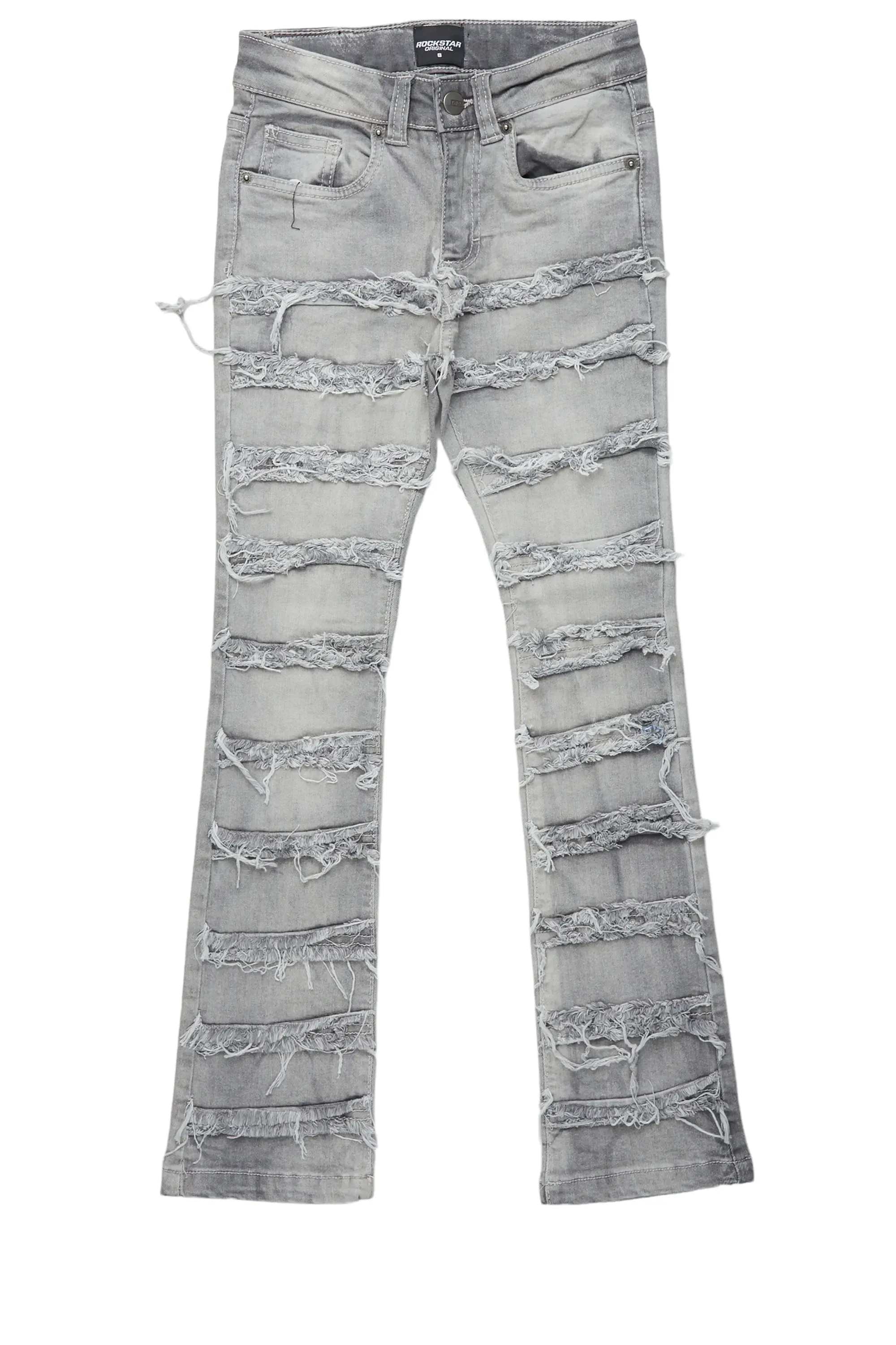 Boys Cullen Light Grey Frayed Stacked Flare Jean