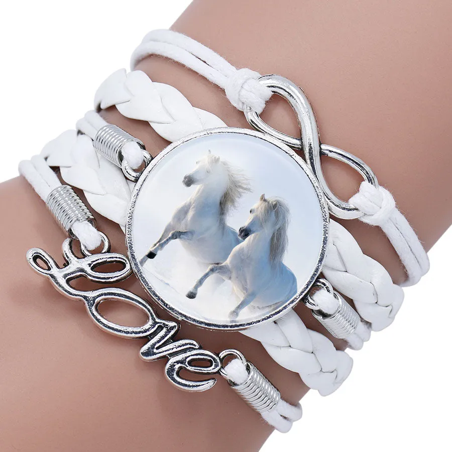 Bracelet Bangle For Women Handmade Glass Cabochon Horse Jewelry