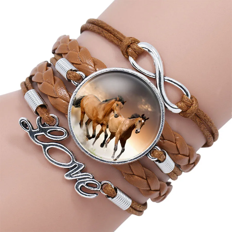 Bracelet Bangle For Women Handmade Glass Cabochon Horse Jewelry