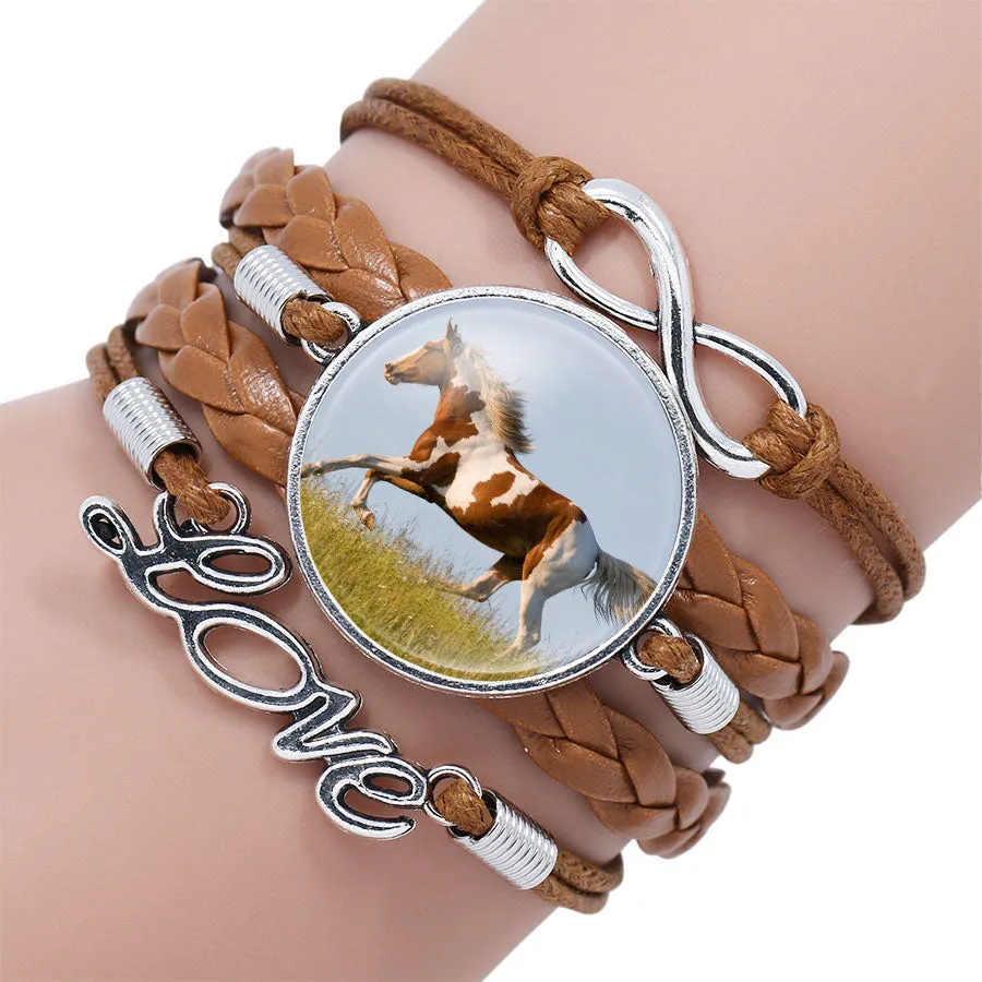 Bracelet Bangle For Women Handmade Glass Cabochon Horse Jewelry