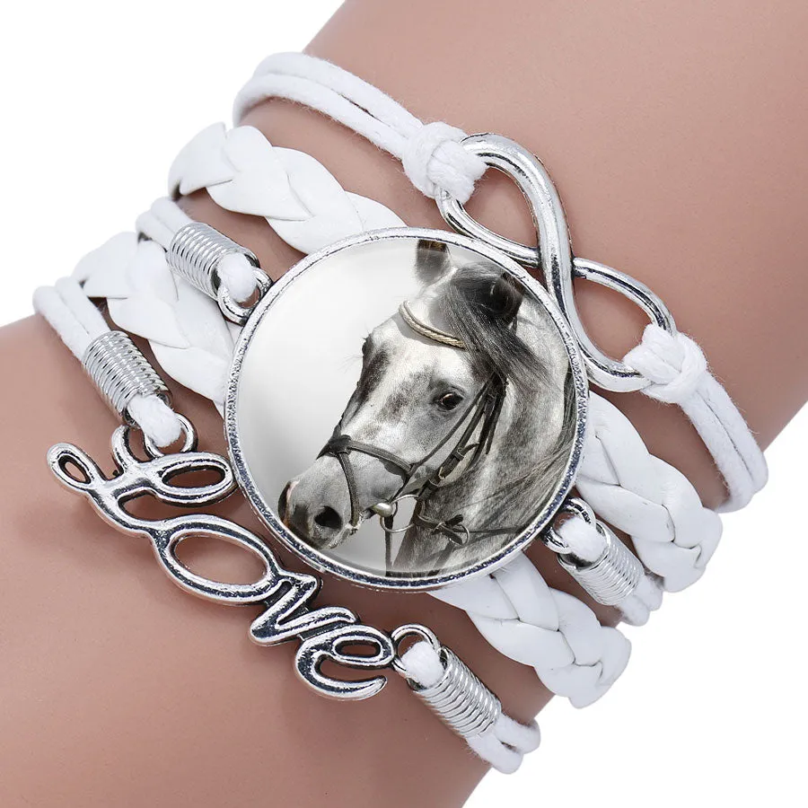 Bracelet Bangle For Women Handmade Glass Cabochon Horse Jewelry