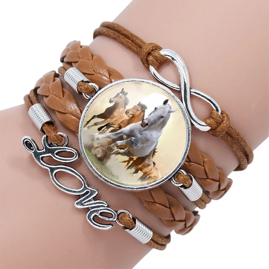 Bracelet Bangle For Women Handmade Glass Cabochon Horse Jewelry