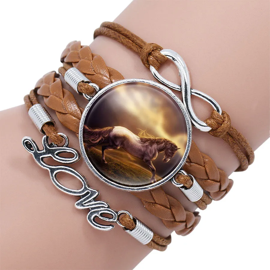 Bracelet Bangle For Women Handmade Glass Cabochon Horse Jewelry