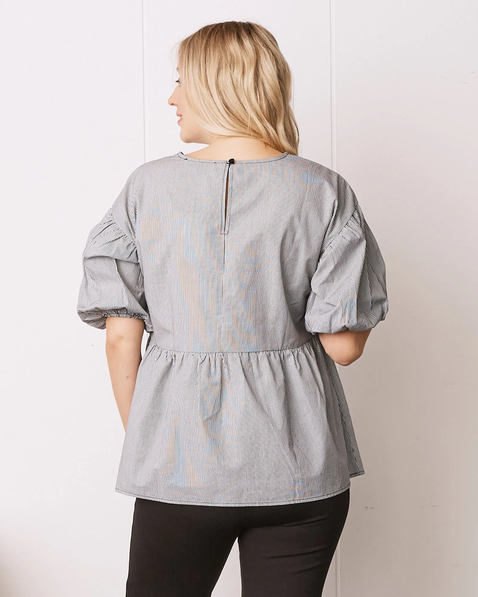 Brigitte Maternity Cotton Blouse Top - Grey Stripe