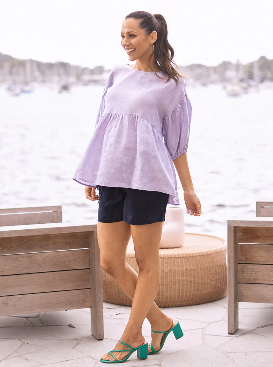 Brigitte Maternity Linen Blouse Top - Lavender