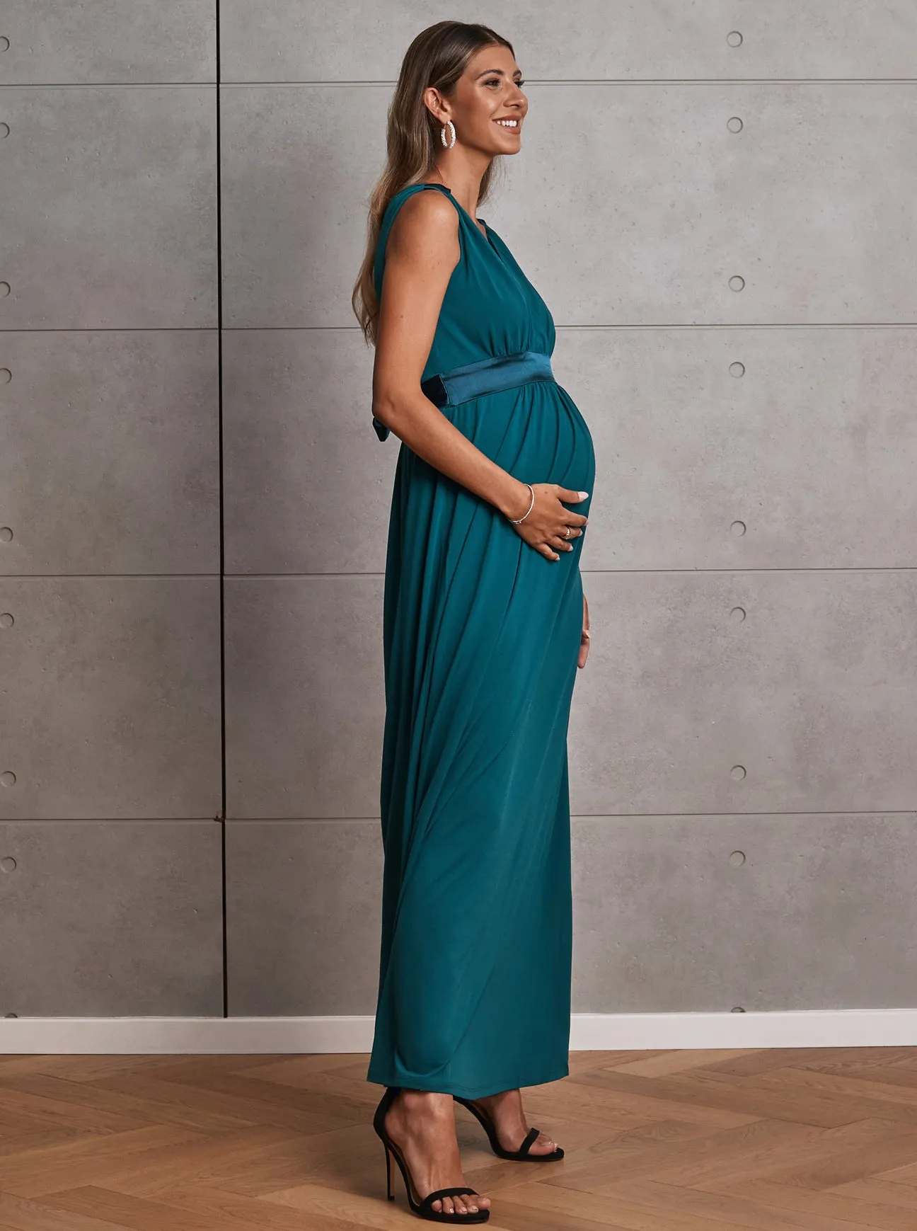 Elegant Carla Maternity Evening Dress in Luxurious Teal Green for Special Occasions