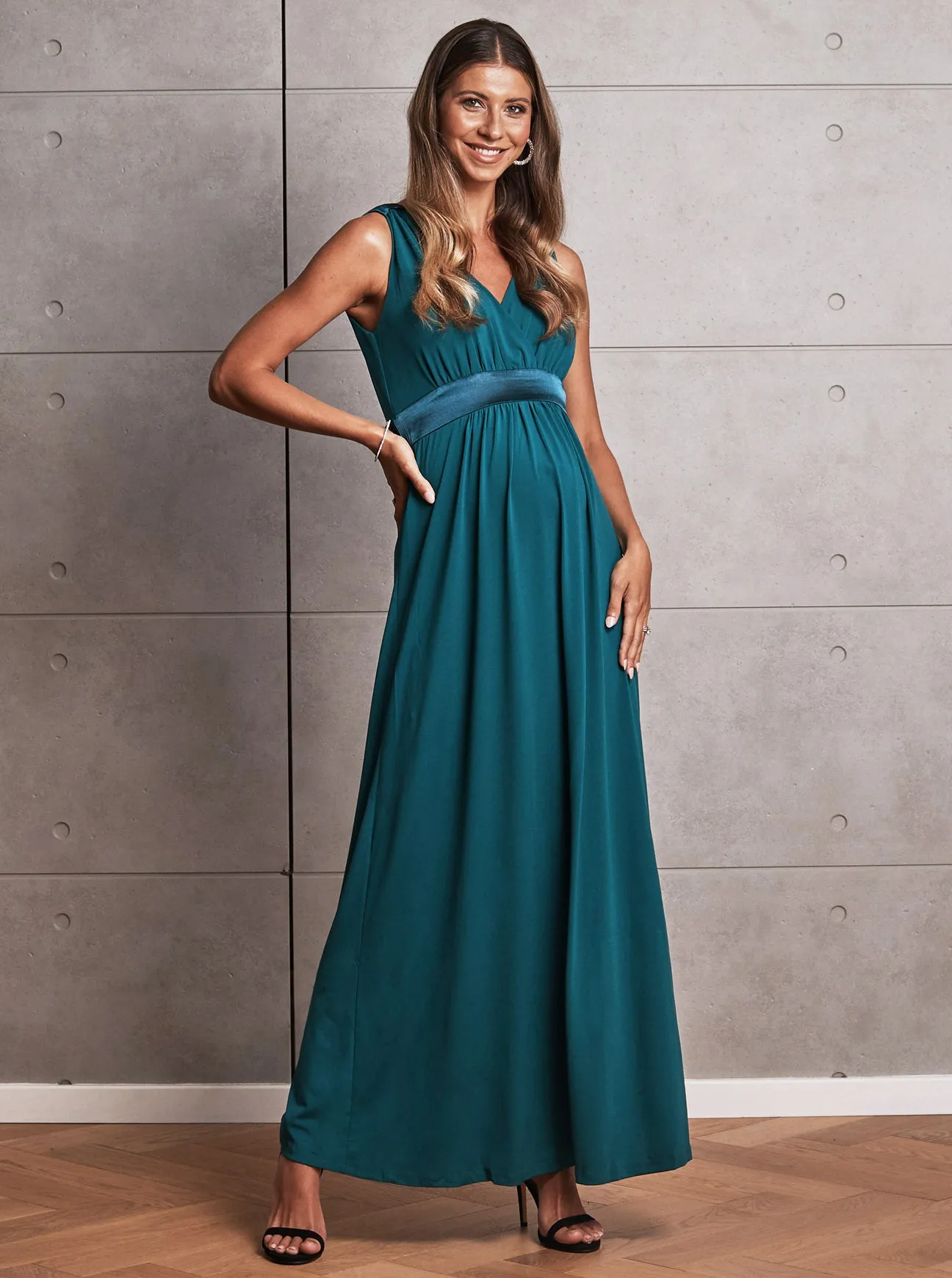 Elegant Carla Maternity Evening Dress in Luxurious Teal Green for Special Occasions