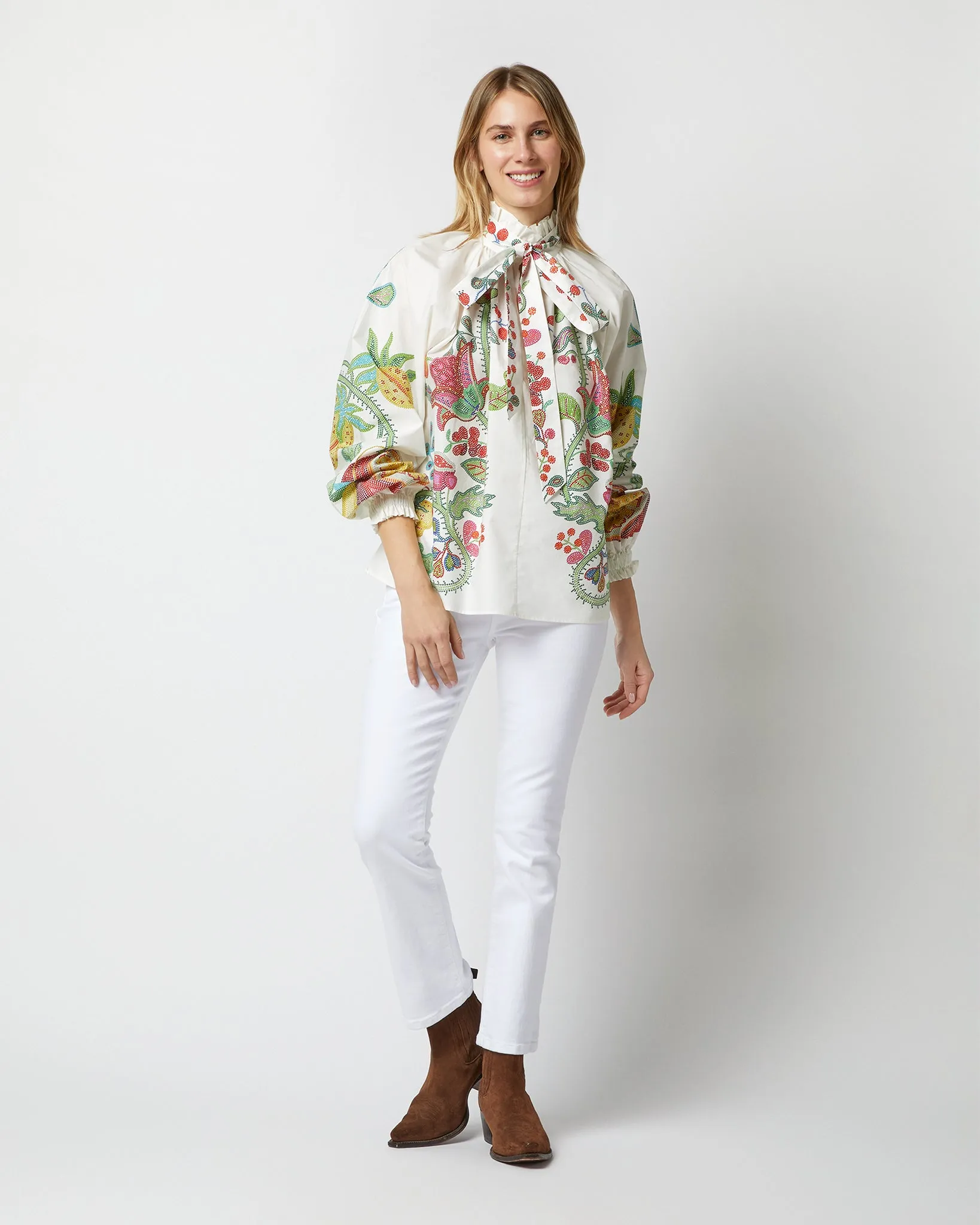 Cerere Blouse in Grenadilla Off White Cotton Popeline