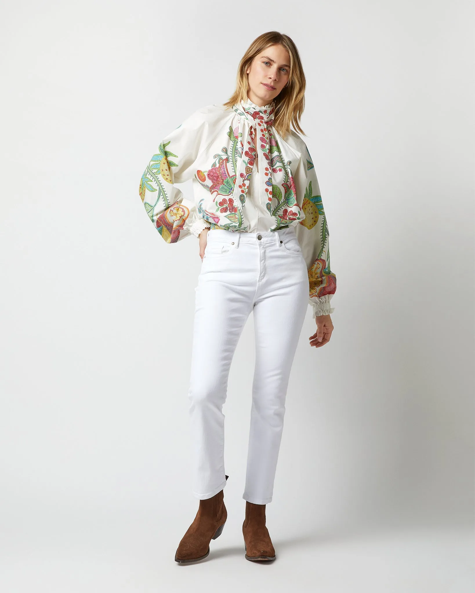 Cerere Blouse in Grenadilla Off White Cotton Popeline