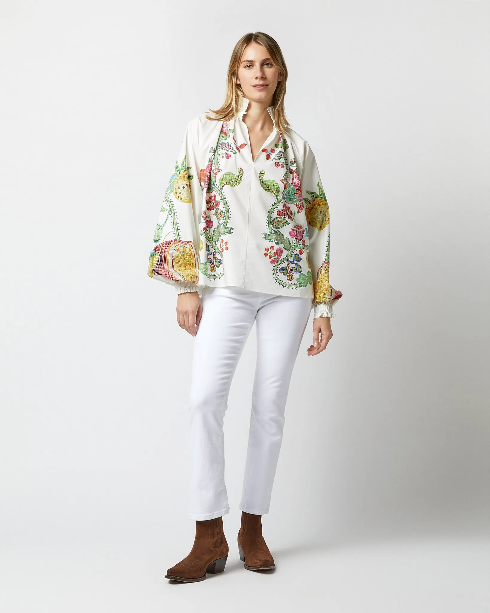 Cerere Blouse in Grenadilla Off White Cotton Popeline