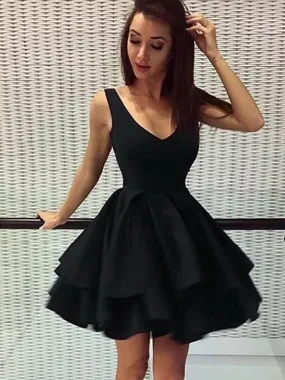 Cheap Short Simple V Neck Black Homecoming Dresses Online,BDY0301