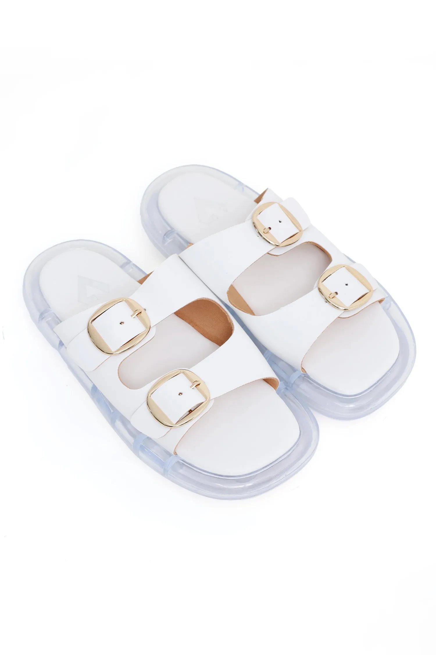 CHIC BUCKLE SUMMER SLIDES-WHITE