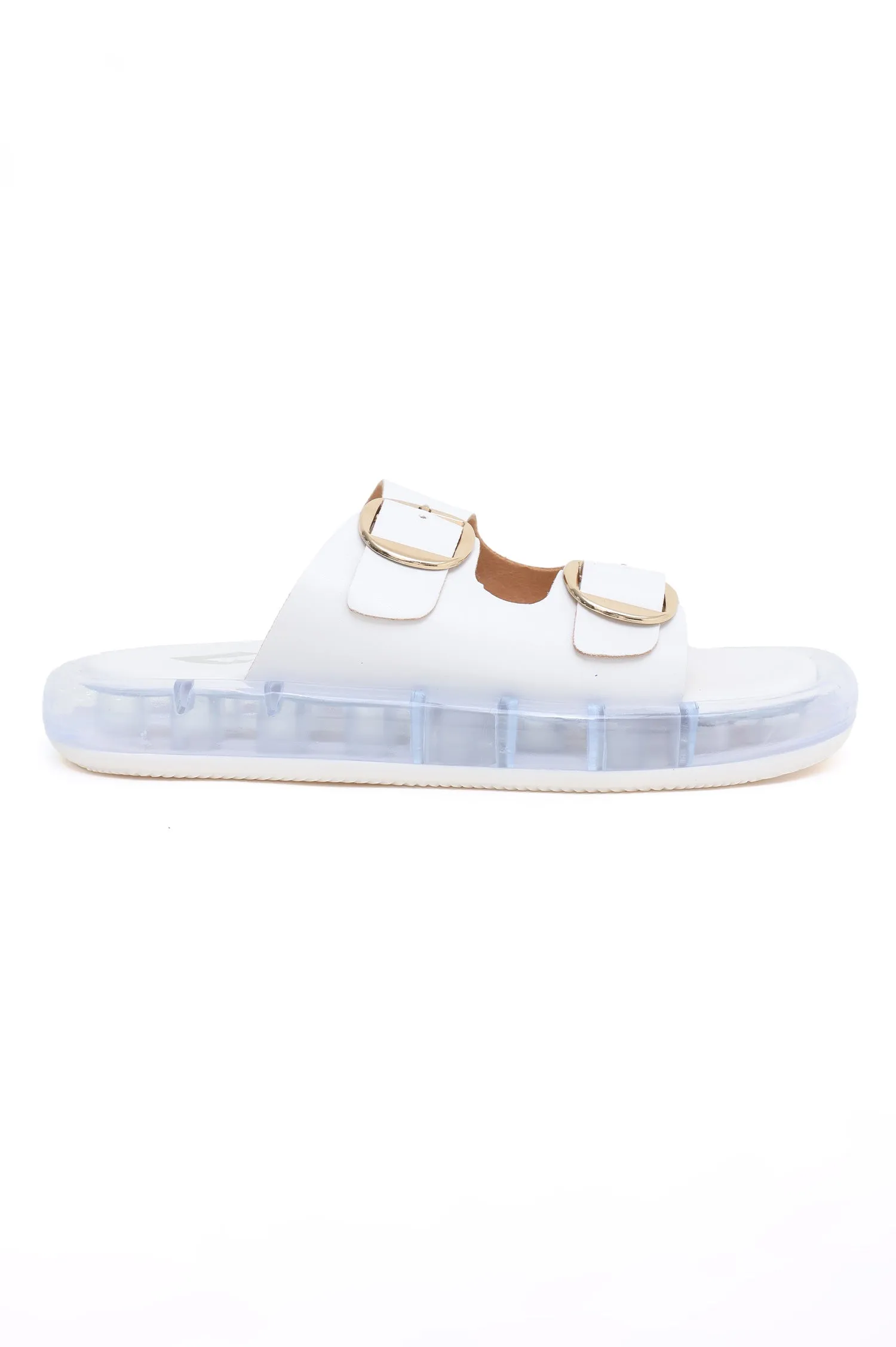 CHIC BUCKLE SUMMER SLIDES-WHITE