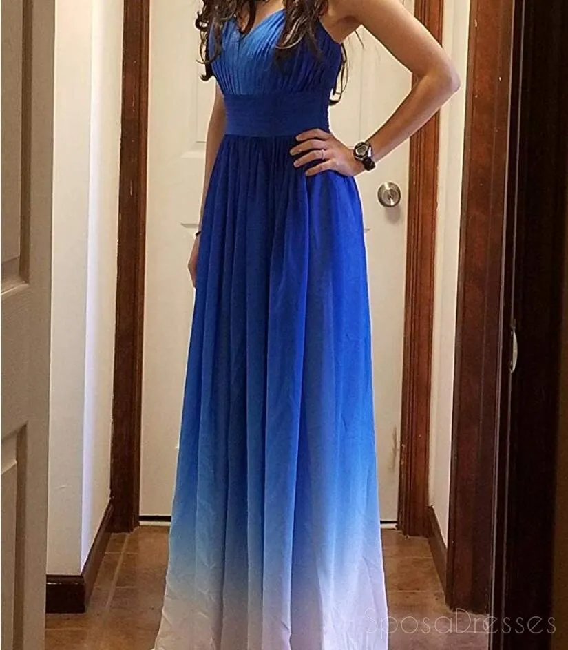 Chiffon Blue Ombre Spaghetti Straps Cheap Long Evening Prom Dresses,  Sweet16 Dresses, 18392