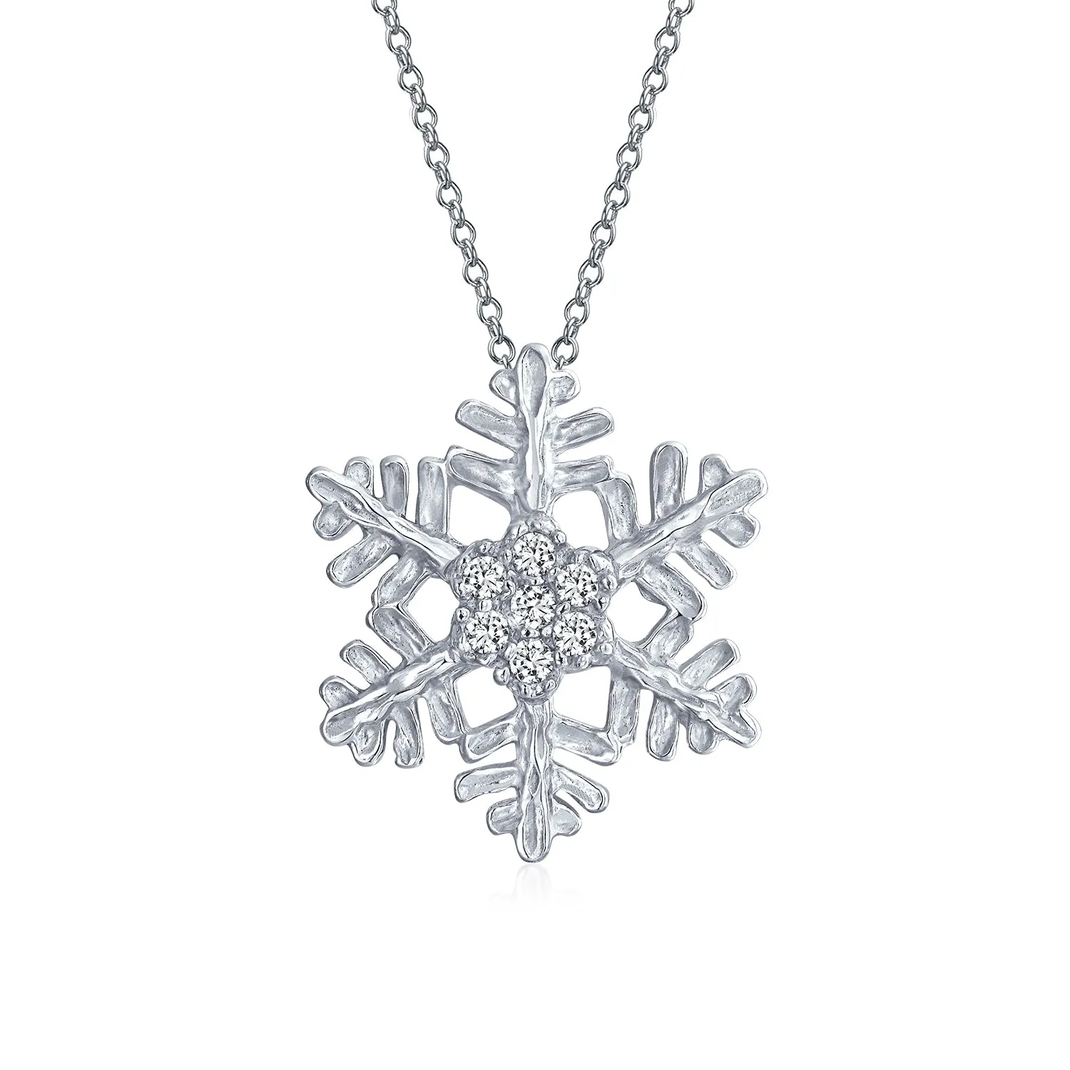 Christmas Set Branch Snowflake Pendant Blue CZ Necklace Stud Earring .925 Silver