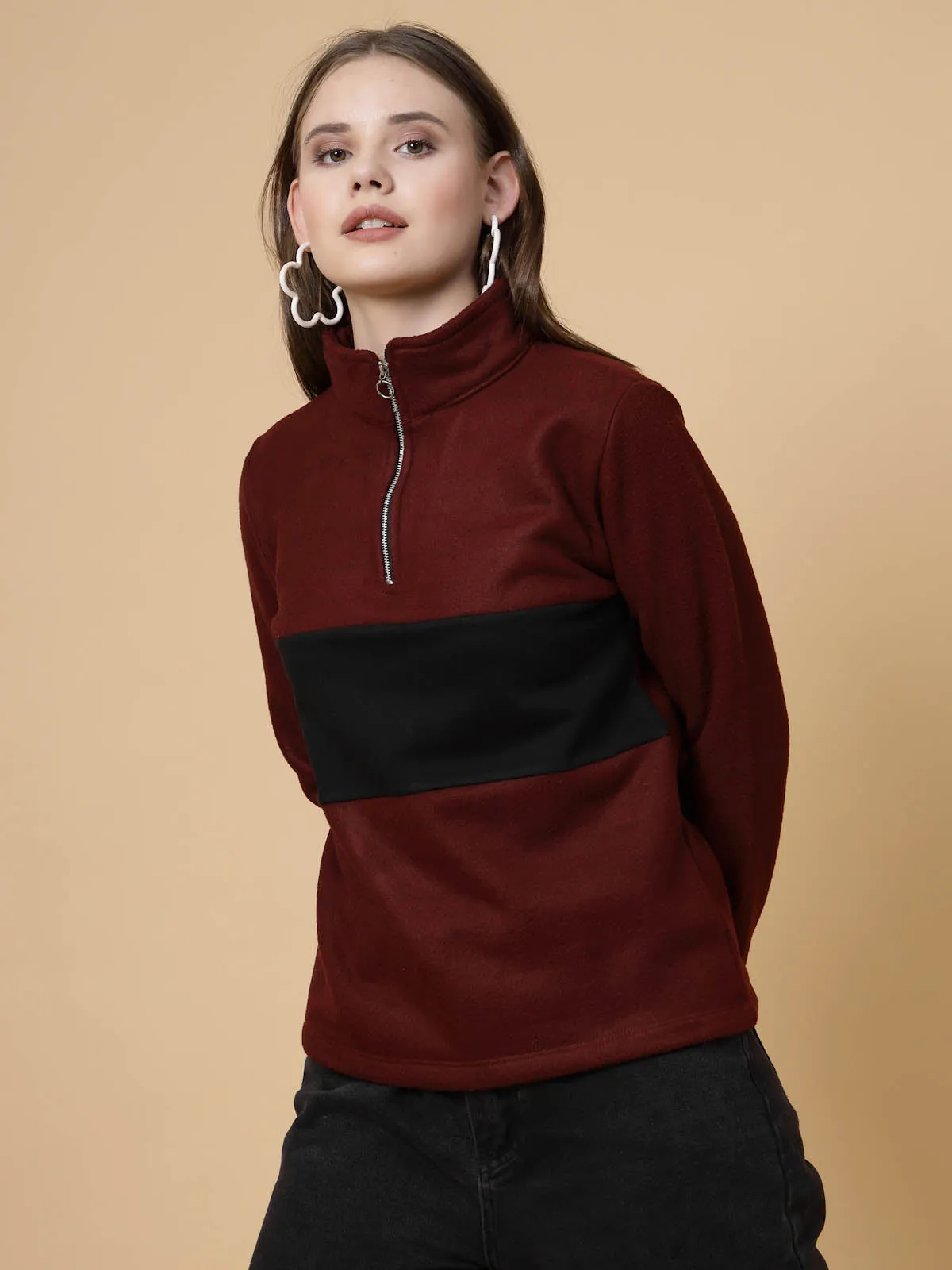 Colorblock High Neck Sweatshirt