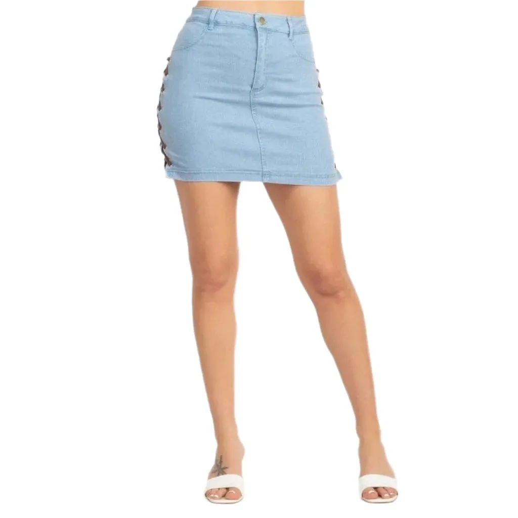 Corset & Split Denim Mini Skirt Set