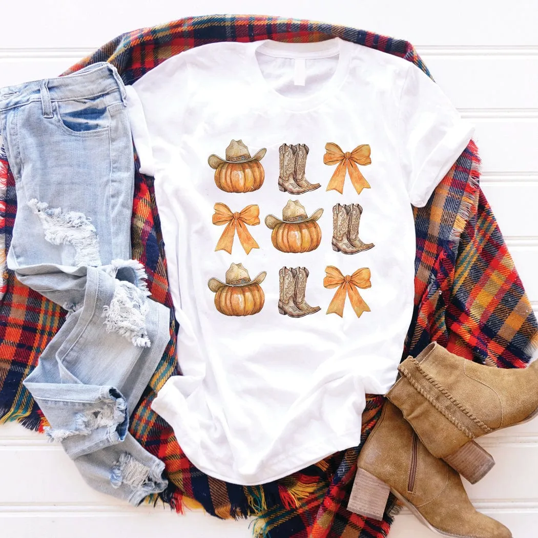 Cowgirl Pumpkin and Bows Graphic T-Shirt - FA304