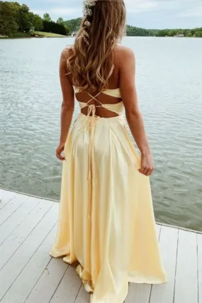 D1070,Popular Yellow Evening Dresses,Long Prom Dresses,Cross Back Prom Dress