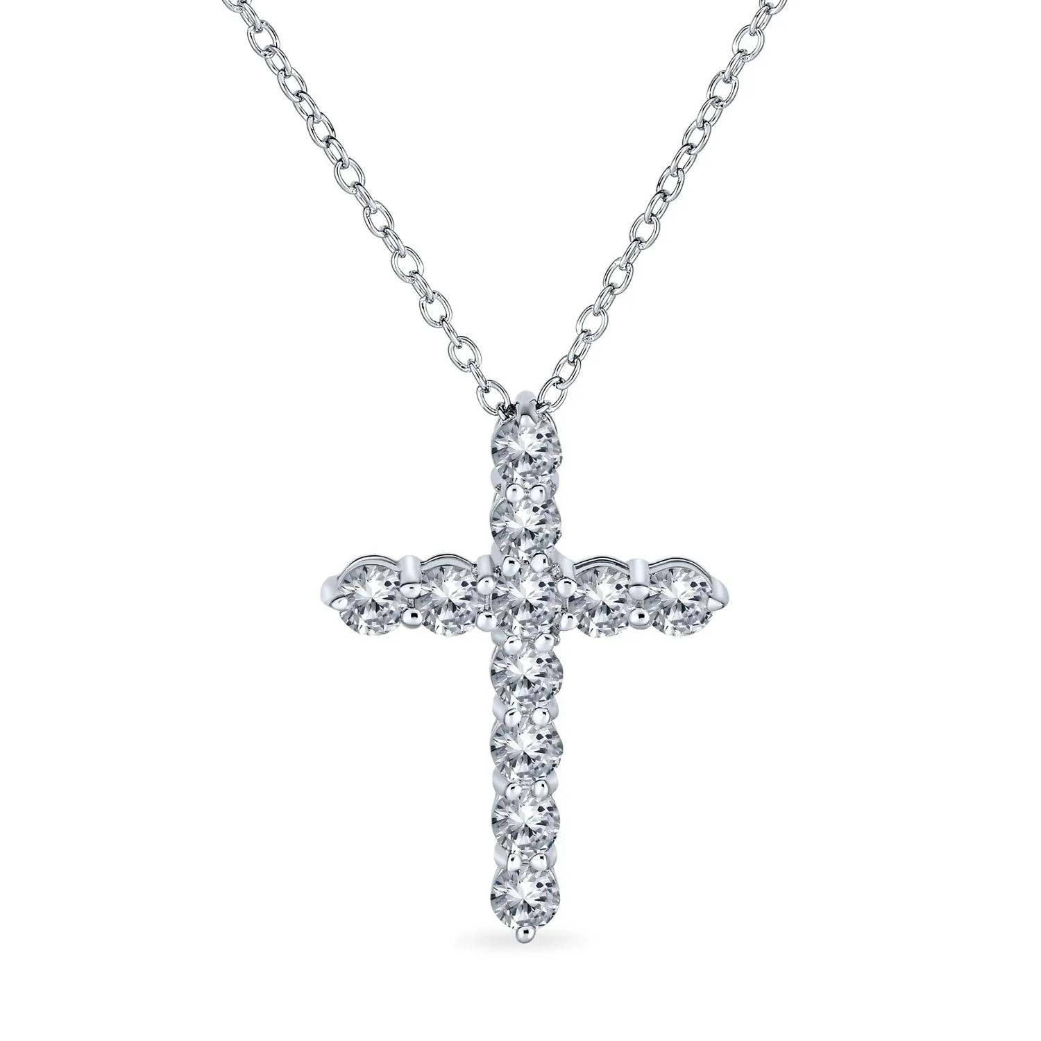 Dainty Bridal Baguette AAA CZ Cross Pendant Necklace Sterling Silver