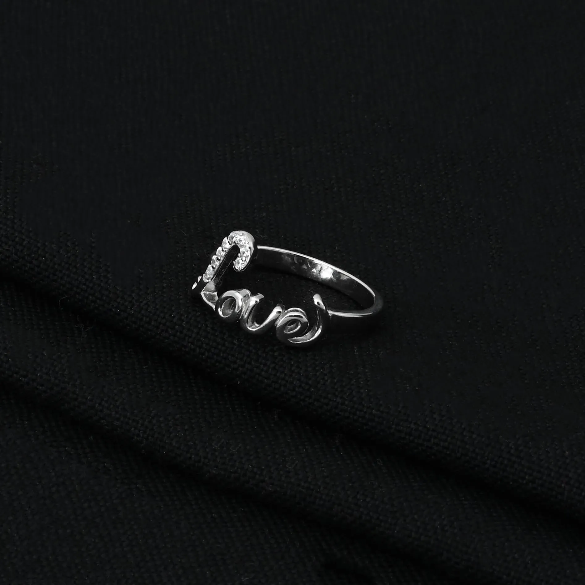 Dazzling 925 Silver Love Script Ring for Women