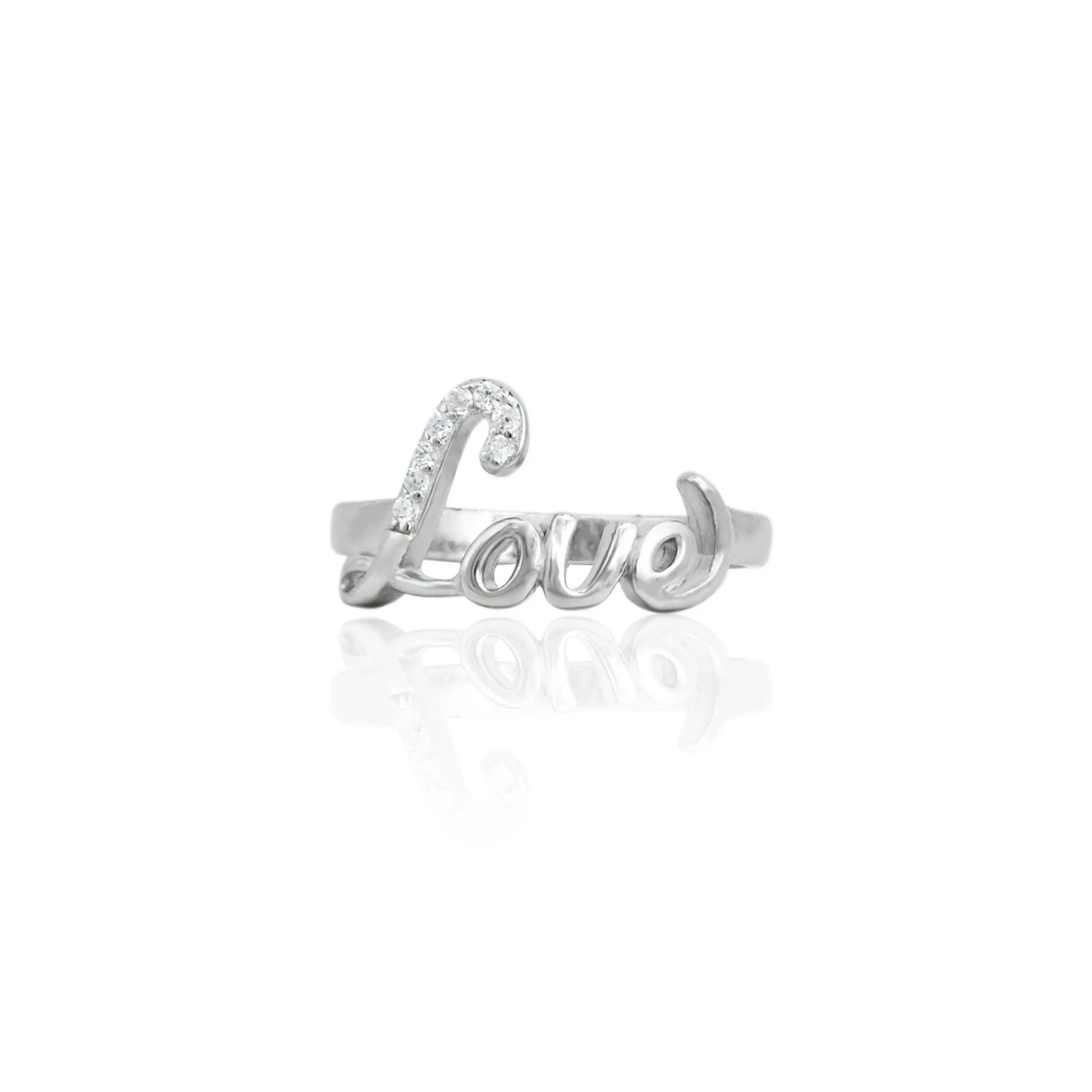 Dazzling 925 Silver Love Script Ring for Women