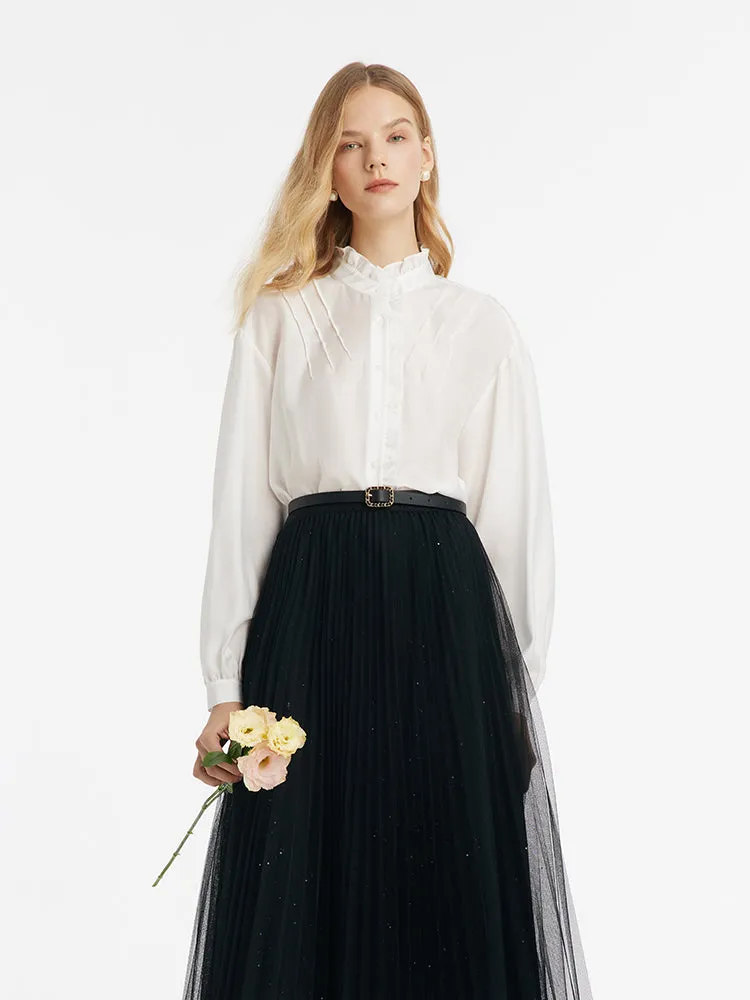 Diacetate Ruffle Collar Women Shirt