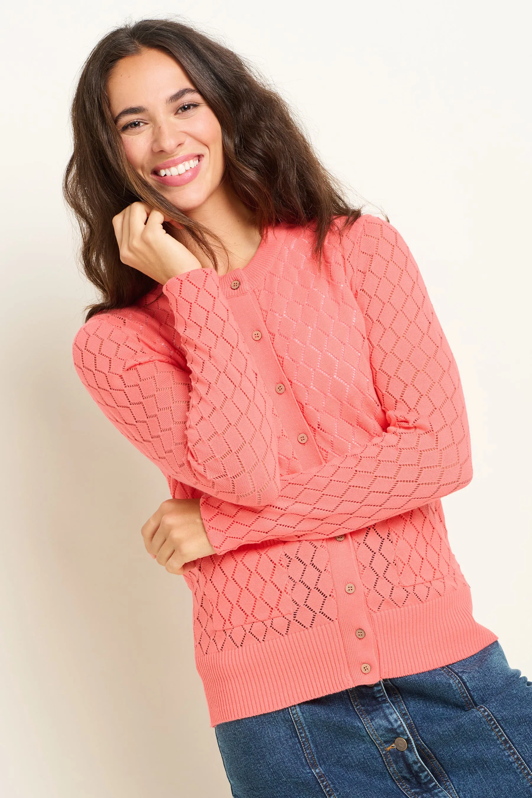 Diamond Pointelle Knitted Cardigan