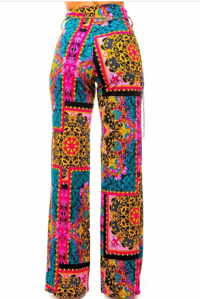 DISCO PINK DESIGNED WIDE LEG PANTS