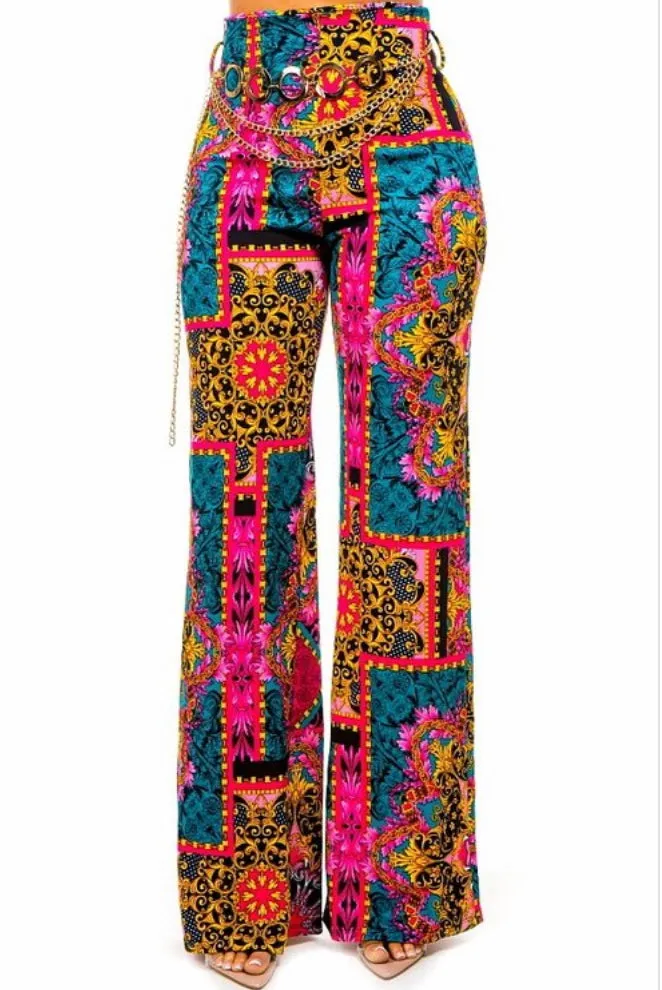 DISCO PINK DESIGNED WIDE LEG PANTS