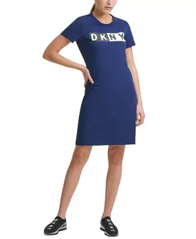 DKNY Women's Sport Cotton Logo T-Shirt Dress, Blue, L